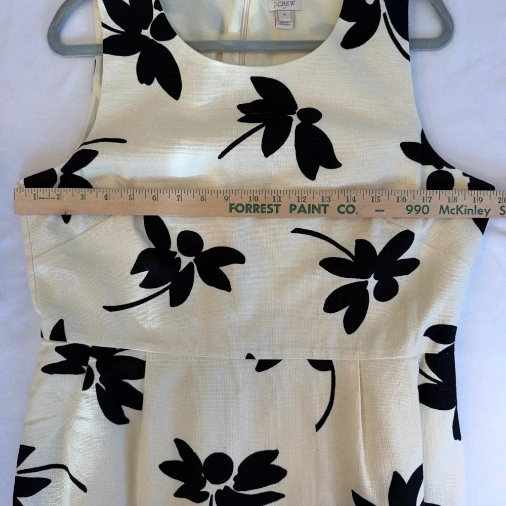 J.Crew Sheath Dress Women 14 Ivory Black Floral Cotton Pique Vacation Resortwear